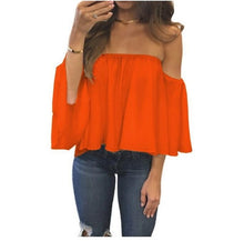 Load image into Gallery viewer, 2020 Summer T-shirt Women Fashion Sexy Chiffon Off Shoulder Shirts Strapless Short Sleeve Beach Tops Tee Feminine Plus Size 5XL