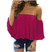 Load image into Gallery viewer, 2020 Summer T-shirt Women Fashion Sexy Chiffon Off Shoulder Shirts Strapless Short Sleeve Beach Tops Tee Feminine Plus Size 5XL