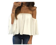 Load image into Gallery viewer, 2020 Summer T-shirt Women Fashion Sexy Chiffon Off Shoulder Shirts Strapless Short Sleeve Beach Tops Tee Feminine Plus Size 5XL
