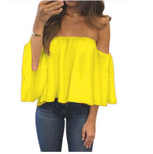 Load image into Gallery viewer, 2020 Summer T-shirt Women Fashion Sexy Chiffon Off Shoulder Shirts Strapless Short Sleeve Beach Tops Tee Feminine Plus Size 5XL