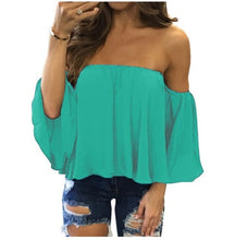 Load image into Gallery viewer, 2020 Summer T-shirt Women Fashion Sexy Chiffon Off Shoulder Shirts Strapless Short Sleeve Beach Tops Tee Feminine Plus Size 5XL