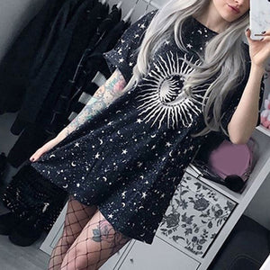 Summer Tshirt Harajuku Loose Long Female t-shirt Moon Star Printed Casual tshirt Women Tops Tee Shirt