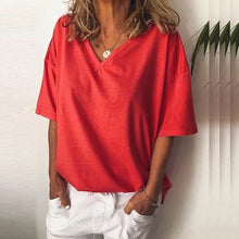Load image into Gallery viewer, Women Casual Tee Plus Size Short Sleeve V-Neck Plain Shirts Summer Sexy T-Shirt Loose Fitting Shirts Basic Top Tunic Tees XXXXXL
