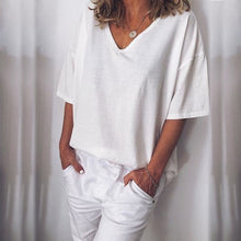 Load image into Gallery viewer, Women Casual Tee Plus Size Short Sleeve V-Neck Plain Shirts Summer Sexy T-Shirt Loose Fitting Shirts Basic Top Tunic Tees XXXXXL
