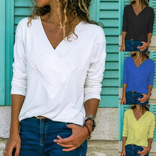 Load image into Gallery viewer, S-5XL Casual Women Summer T-shirt Long Sleeve V-neck Cotton Loose Shirt Solid Color Plus Size Women Clothes Fashion Summer Tops
