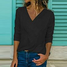Load image into Gallery viewer, S-5XL Casual Women Summer T-shirt Long Sleeve V-neck Cotton Loose Shirt Solid Color Plus Size Women Clothes Fashion Summer Tops

