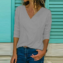 Load image into Gallery viewer, S-5XL Casual Women Summer T-shirt Long Sleeve V-neck Cotton Loose Shirt Solid Color Plus Size Women Clothes Fashion Summer Tops
