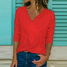 Load image into Gallery viewer, S-5XL Casual Women Summer T-shirt Long Sleeve V-neck Cotton Loose Shirt Solid Color Plus Size Women Clothes Fashion Summer Tops
