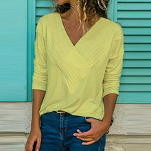 Load image into Gallery viewer, S-5XL Casual Women Summer T-shirt Long Sleeve V-neck Cotton Loose Shirt Solid Color Plus Size Women Clothes Fashion Summer Tops
