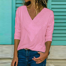 Load image into Gallery viewer, S-5XL Casual Women Summer T-shirt Long Sleeve V-neck Cotton Loose Shirt Solid Color Plus Size Women Clothes Fashion Summer Tops
