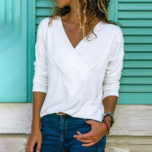 Load image into Gallery viewer, S-5XL Casual Women Summer T-shirt Long Sleeve V-neck Cotton Loose Shirt Solid Color Plus Size Women Clothes Fashion Summer Tops
