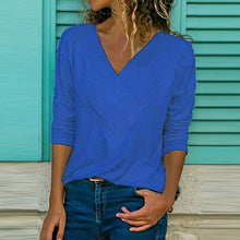 Load image into Gallery viewer, S-5XL Casual Women Summer T-shirt Long Sleeve V-neck Cotton Loose Shirt Solid Color Plus Size Women Clothes Fashion Summer Tops
