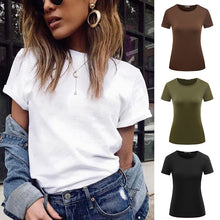 Load image into Gallery viewer, 1PC Casual Female Short Sleeve Solid Tops S-XXL Popular T Shirt Hot Sale Plain Basic High Quality Elastic 6 Color Women
