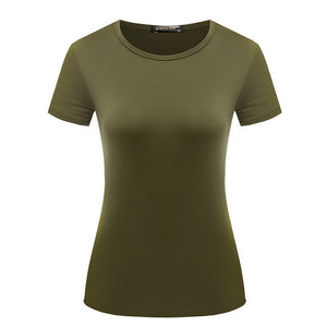 1PC Casual Female Short Sleeve Solid Tops S-XXL Popular T Shirt Hot Sale Plain Basic High Quality Elastic 6 Color Women