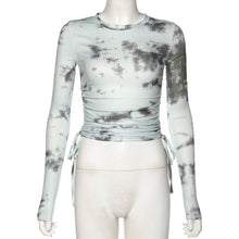 Load image into Gallery viewer, SEASONS Tie Dye Print Ribbed Women T Shirt Crop Top Bandage Long Sleeve Sexy Streetwear Summer Clothes Drawstring ASTS80273
