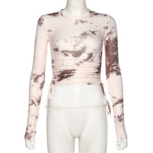 Load image into Gallery viewer, SEASONS Tie Dye Print Ribbed Women T Shirt Crop Top Bandage Long Sleeve Sexy Streetwear Summer Clothes Drawstring ASTS80273
