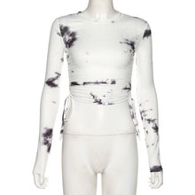 Load image into Gallery viewer, SEASONS Tie Dye Print Ribbed Women T Shirt Crop Top Bandage Long Sleeve Sexy Streetwear Summer Clothes Drawstring ASTS80273

