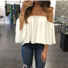 Load image into Gallery viewer, 2020 Summer T-shirt Women Fashion Sexy Chiffon Off Shoulder Shirts Strapless Short Sleeve Beach Tops Tee Feminine Plus Size 5XL
