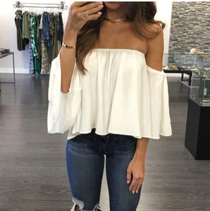 2020 Summer T-shirt Women Fashion Sexy Chiffon Off Shoulder Shirts Strapless Short Sleeve Beach Tops Tee Feminine Plus Size 5XL