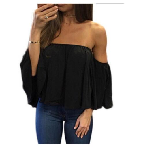 2020 Summer T-shirt Women Fashion Sexy Chiffon Off Shoulder Shirts Strapless Short Sleeve Beach Tops Tee Feminine Plus Size 5XL