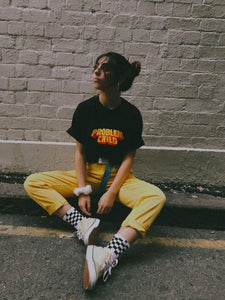kuakuayu HJN Problem Child Aesthetic Black T-Shirt Unisex Grunge Skater Printed Tee Hipsters Street Style Summer Top
